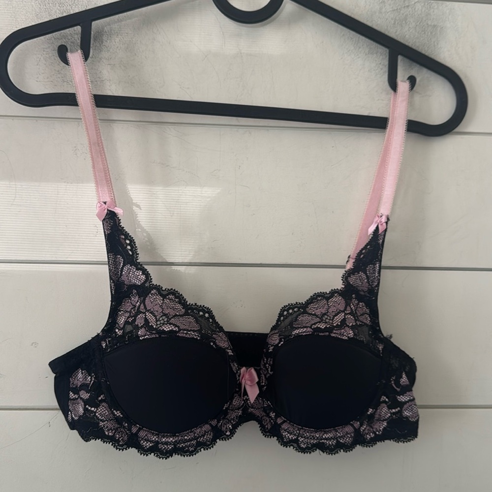Adore Me 32B Bra Black Sweet Lilac Underwire  Push Up Balconette